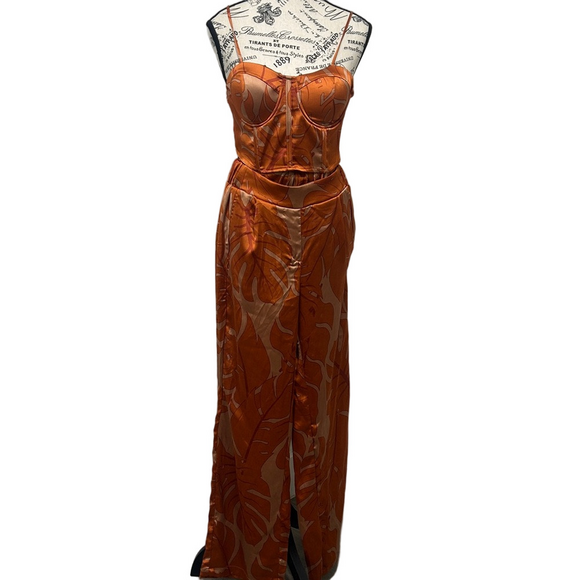 Rachel Zoe Pants - Rachel Zoe Satin Corset Top Wide Leg Pants Set NWT S Burnt Orange